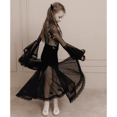 Girls’ Ballroom Skirt with Mesh Panels – Black