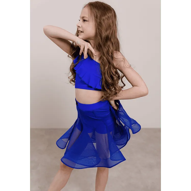 Girls’ Latin Dance Skirt in Blue Mesh DW199 — вигляд 2