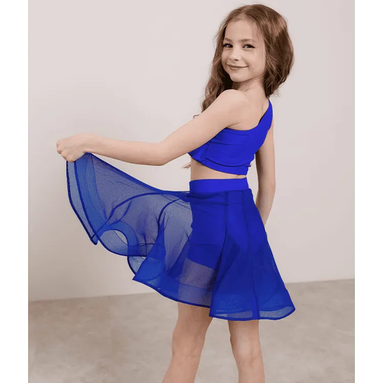 Girls’ Latin Dance Skirt in Blue Mesh DW199 — вигляд 3