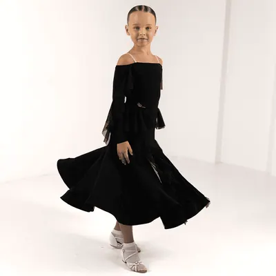 Girls’ Ballroom Dance Skirt with Mesh Ruffle Inserts