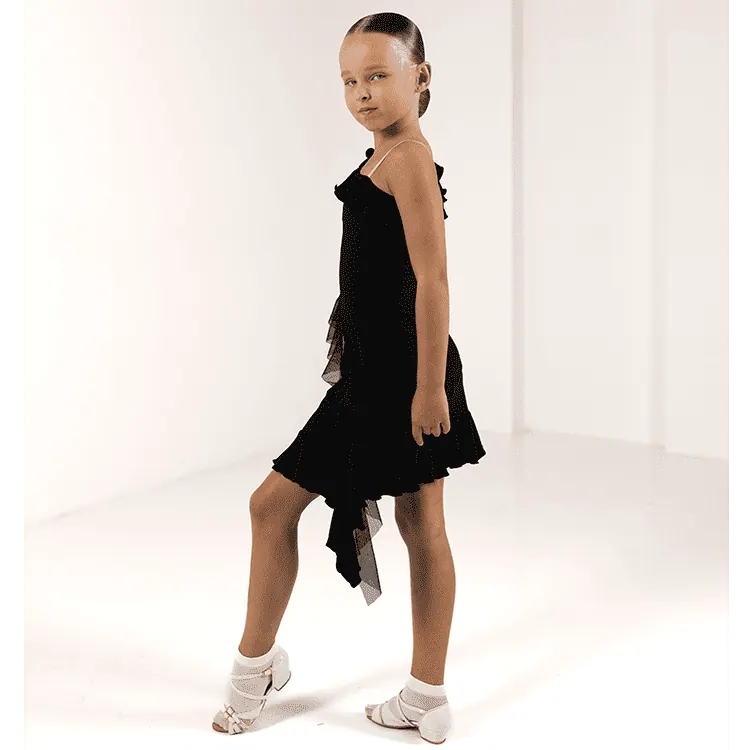 Girls’ One-Shoulder Latin Dance Dress with Ruffles — вигляд 2
