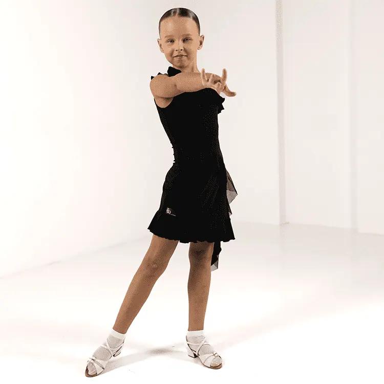 Girls’ One-Shoulder Latin Dance Dress with Ruffles — вигляд 3