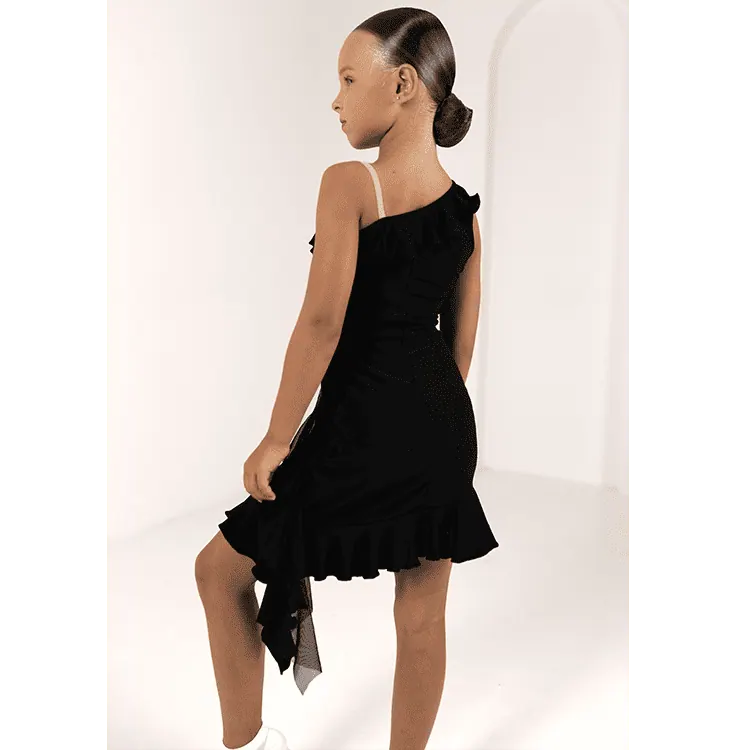 Girls’ One-Shoulder Latin Dance Dress with Ruffles — вигляд 5