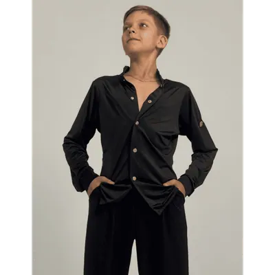 Men’s Latin Shirt with Gold Buttons – Black