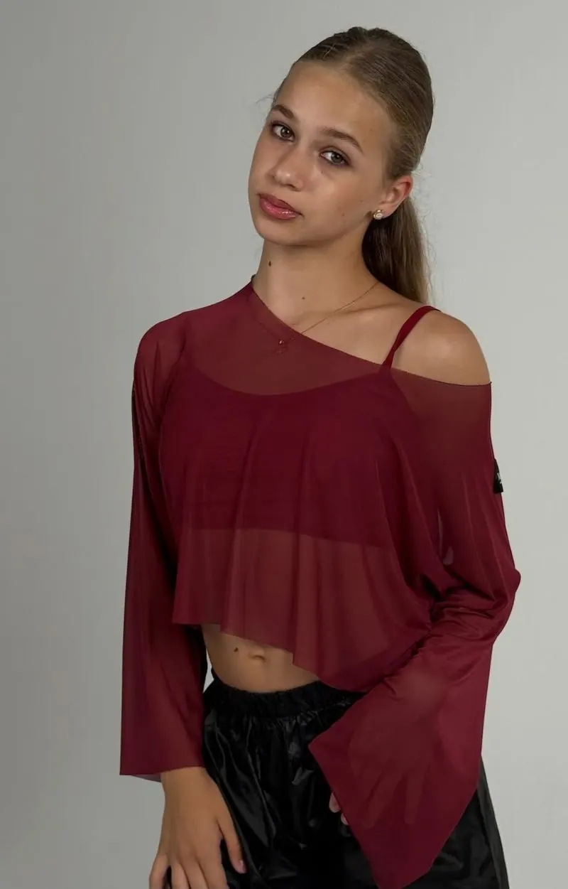 Burgundy Mesh Dance Top