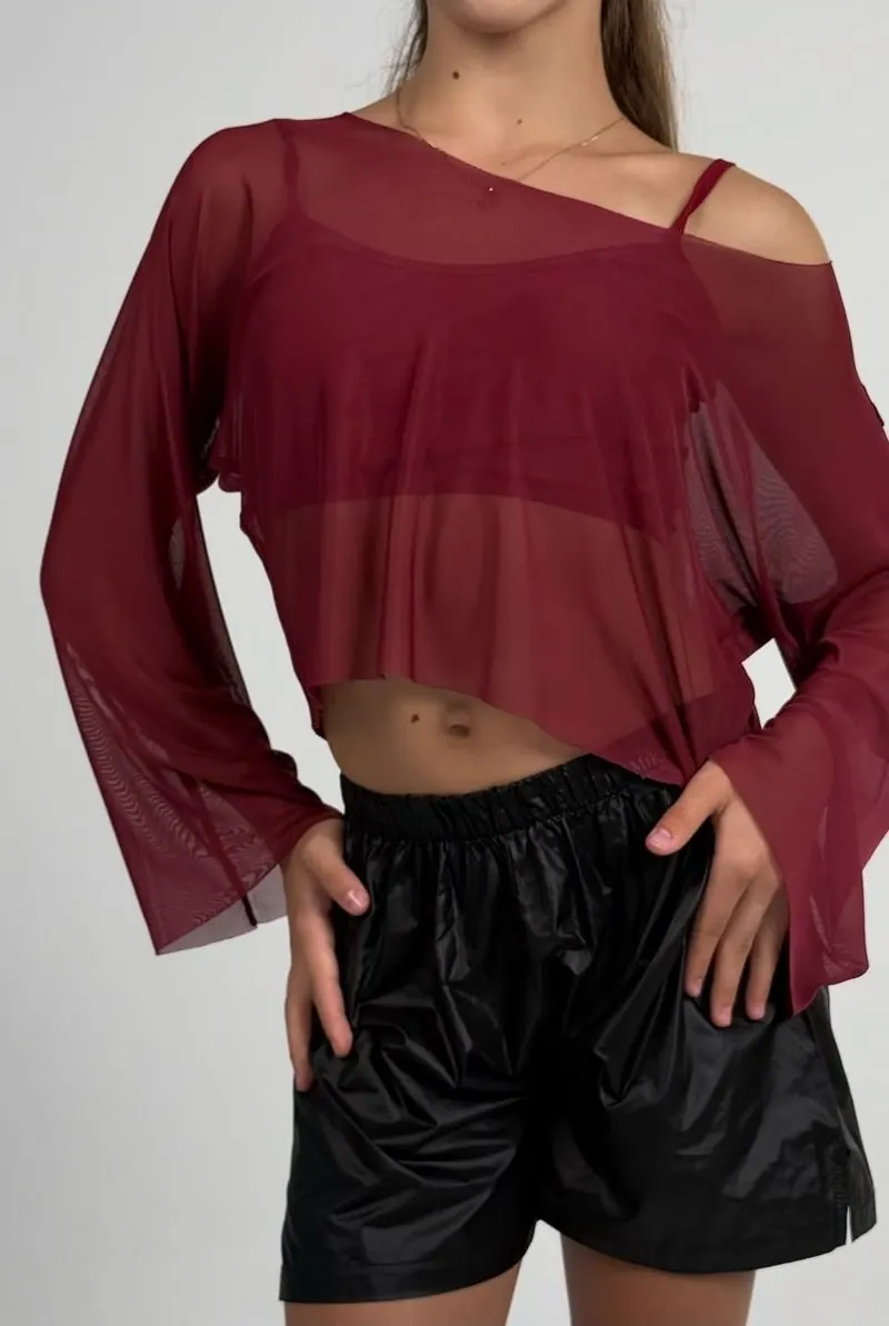 Burgundy Mesh Dance Top