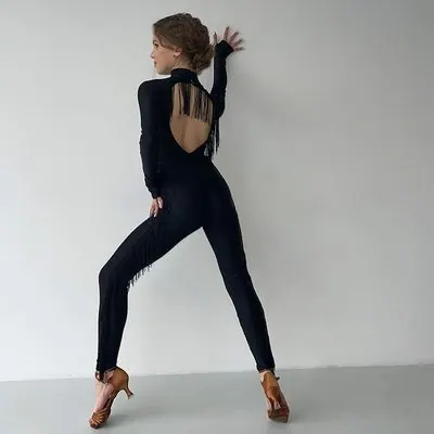 Women’s Dance Jumpsuit with Open Back and Fringe